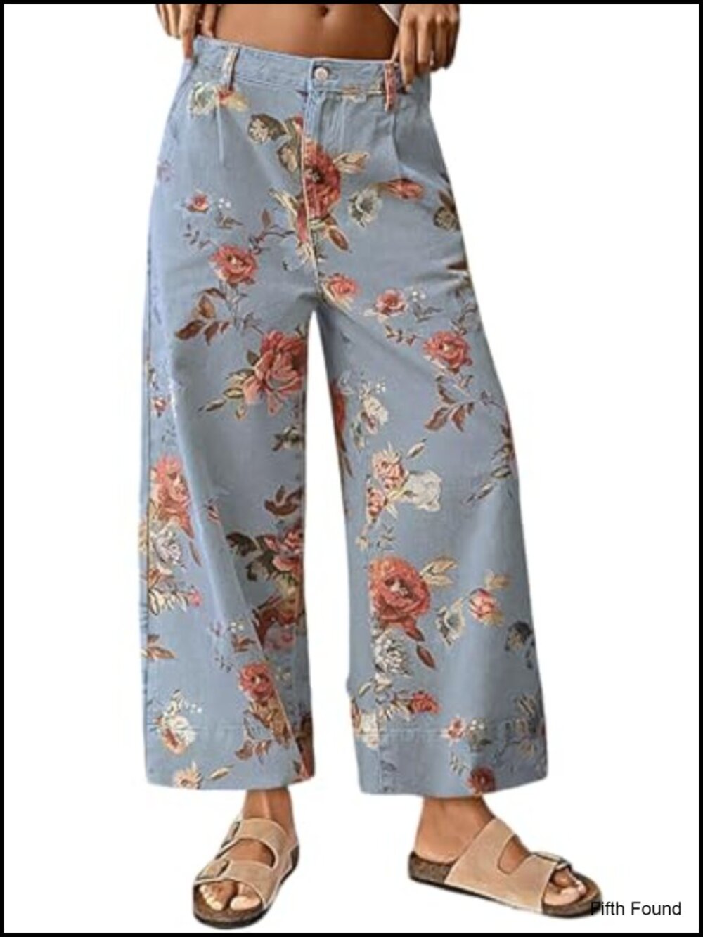 Women's Mid Rise Cropped Wide Leg Floral Jeans Baggy Ankle Denim Capris